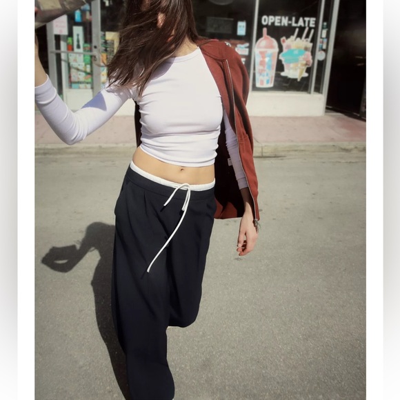 ZARA DOUBLE WAIST WIDE LEG PANTS